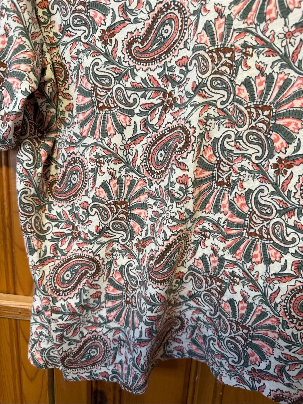 LOFT Paisley V-Neck Blouse in Coral and Gray